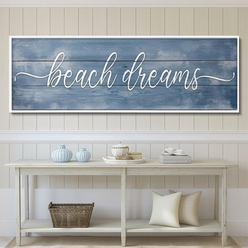 NATVVA Beach Dreams Sign Canvas Art Prints Painting Vintage Housewarming Picture Artwork Home Bedroom Farmhouse Rustic Beach House Decoration No Frame