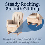 Foundations SafeRocker Standard Glider Rocker - Baby Feeding and Rocking Chair for Nursery, Daycare Environment - Nursery Rocking Chairs with Wood Skirt Base - Tan Vinyl
