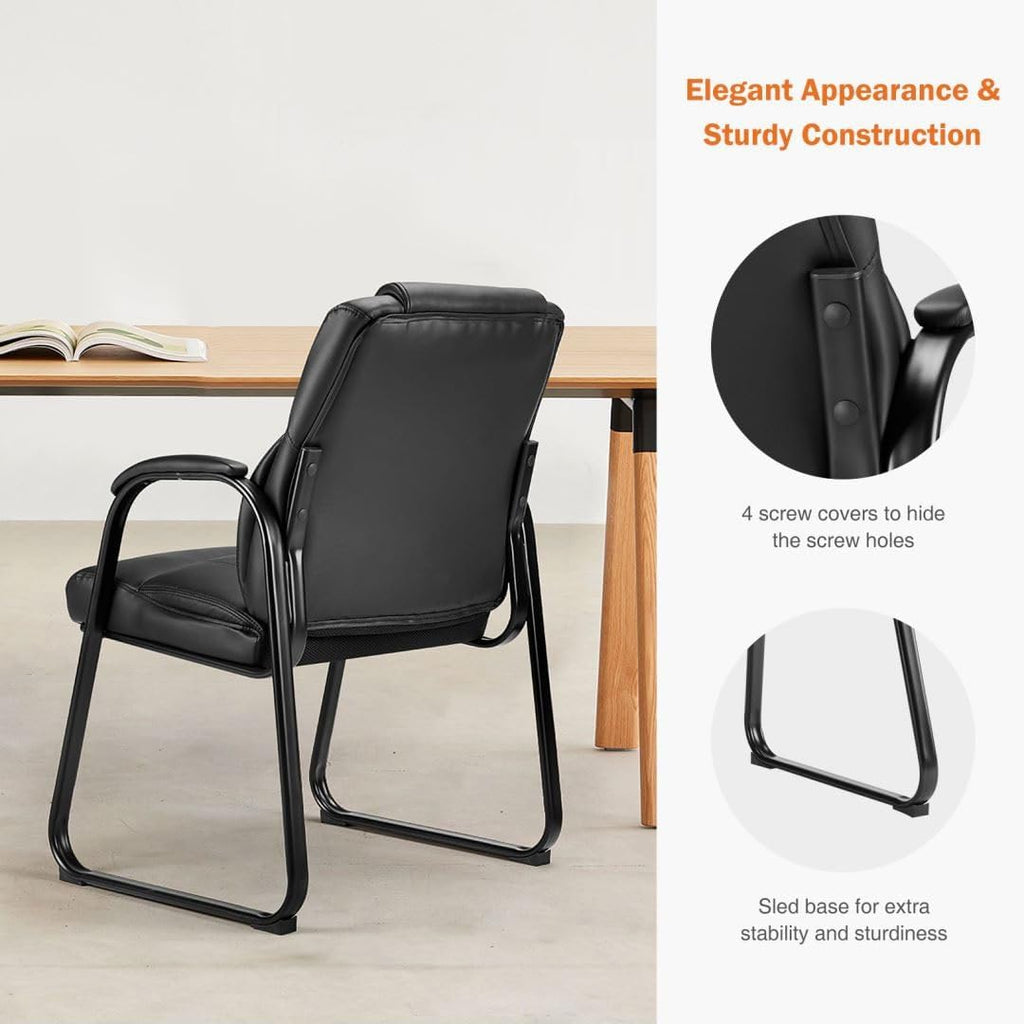 PU Leather Conference Room Chair, Tall Back Chairs with with Padded Arms and No Wheels, Guest Chair for Reception Waiting Room Black