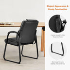 PU Leather Conference Room Chair, Tall Back Chairs with with Padded Arms and No Wheels, Guest Chair for Reception Waiting Room Black