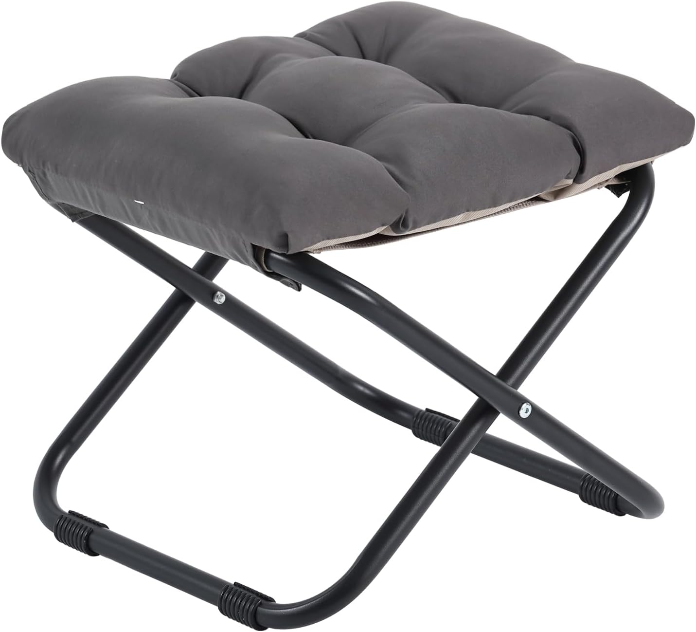 Welnow Folding Foot Stool, Upholstered Small Accent Ottoman with Detachable Thick Cotton Cushion, Padded Sofa Stool with Straight Metal Legs for Lazy Chair, Living Room, Bedroom, Dark Grey
