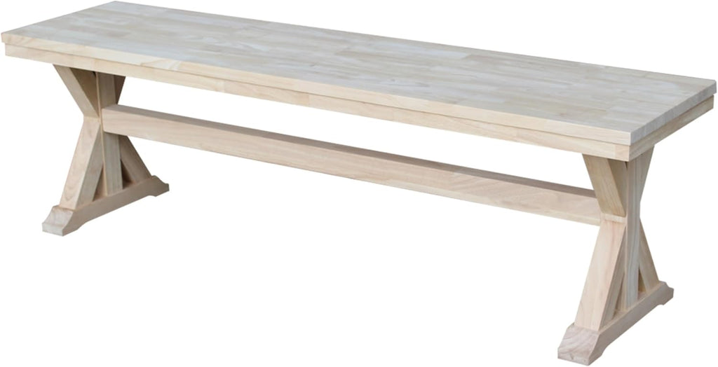 IC International Concepts, Canyon Collection Solid Bench, Solid Real Wood, Sturdy Parawood, Entryway/Dining/Living, 60"W x 14.56"D x 18"H, 450 lbs Weight Capacity, Paint/Stain Ready, Unfinished