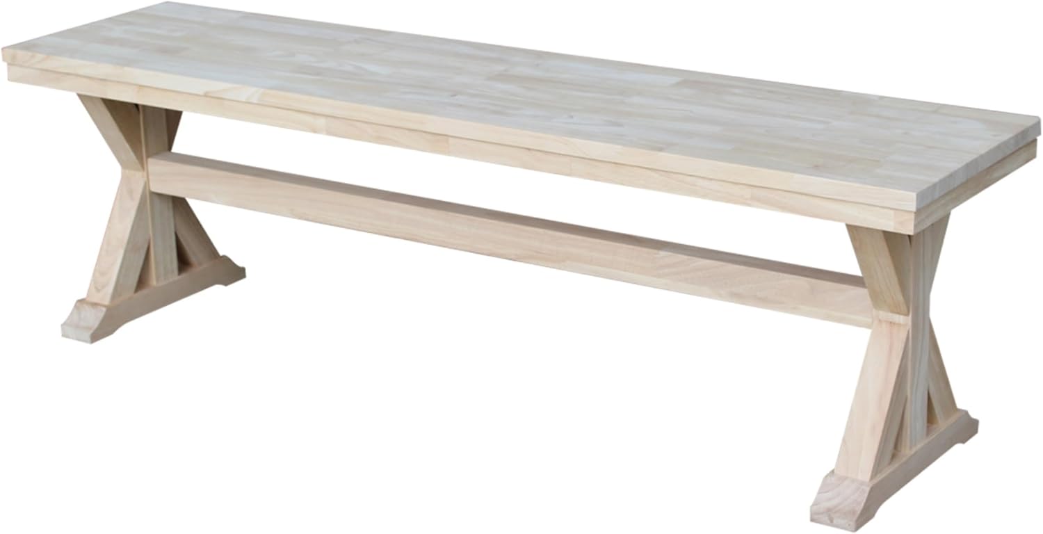 IC International Concepts, Canyon Collection Solid Bench, Solid Real Wood, Sturdy Parawood, Entryway/Dining/Living, 60"W x 14.56"D x 18"H, 450 lbs Weight Capacity, Paint/Stain Ready, Unfinished