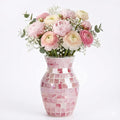 Pink Vase for Flowers, 8 Inch Mosaic Glass Centerpiece | Pink Gradient Tiles, Wedding Table Decor, 5.42 Inch Body for Bouquets and Pampas