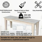 International Concepts Shaker Style Bench, 47-Inch Wide, Solid Parawood, Unfinished
