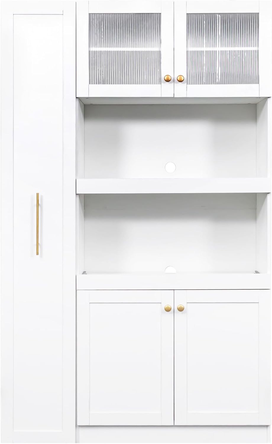 Kitchen Pantry Cabinet with Multi-Functional Pull-Out Multi-Tier Storage Shelf,Farmhouse Storage Cabinet with 4 Doors,Pantry Organizers for Kitchen,Dining Room, White