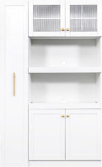 Kitchen Pantry Cabinet with Multi-Functional Pull-Out Multi-Tier Storage Shelf,Farmhouse Storage Cabinet with 4 Doors,Pantry Organizers for Kitchen,Dining Room, White
