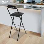 2-PCS Black Modern Freestanding Stool Set, 125 kg Max Load Capacity Foldable Design with PU Cushion Sturdy and Easy to Store for Kitchen Island, Shop, Cafe, Dining Room