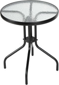 Outdoor Round Glass Small Patio Table, Tempered Glass Top with Rust-Resistant Metal Frame, Small Bistro Coffee Table for Balcony, Garden, Patio