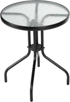 Outdoor Round Glass Small Patio Table, Tempered Glass Top with Rust-Resistant Metal Frame, Small Bistro Coffee Table for Balcony, Garden, Patio