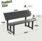 TECSPACE 47 Inches Aluminum Picnic Table Bench Black, Covertible Outdoor Bench with 400 LBS Weight Capacity for Park, Garden and Patio