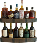 Liquor Bottle Display Shelf – Bar Shelf for Whiskey, Wine & Bourbon – Rustic Wall-Mounted Wooden Shelves, Countertop Rack, Stylish & Space-Saving Small Liquor Cabinet for Enthusiasts (Set of 2)