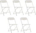 BTEXPERT Set of 5 Pack, White Plastic Folding Chair Steel Frame Commercial High Capacity Event Chair Lightweight Set for Office Wedding Party Picnic Kitchen Dining Church School