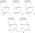 BTEXPERT Set of 5 Pack, White Plastic Folding Chair Steel Frame Commercial High Capacity Event Chair Lightweight Set for Office Wedding Party Picnic Kitchen Dining Church School