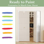 Bifold Doors for 48" x 80" Opening, Preassembled 5 Panel Grooved Hollow Core Folding Door with Hardware Kit & Bifold Door Lock, White Primed Interior Doors for Closet, Pantry & Laundry