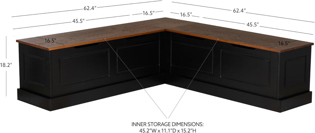 Linon Harris Black and Walnut Backless Kitchen Dining Nook with Hidden Storage Bench Space