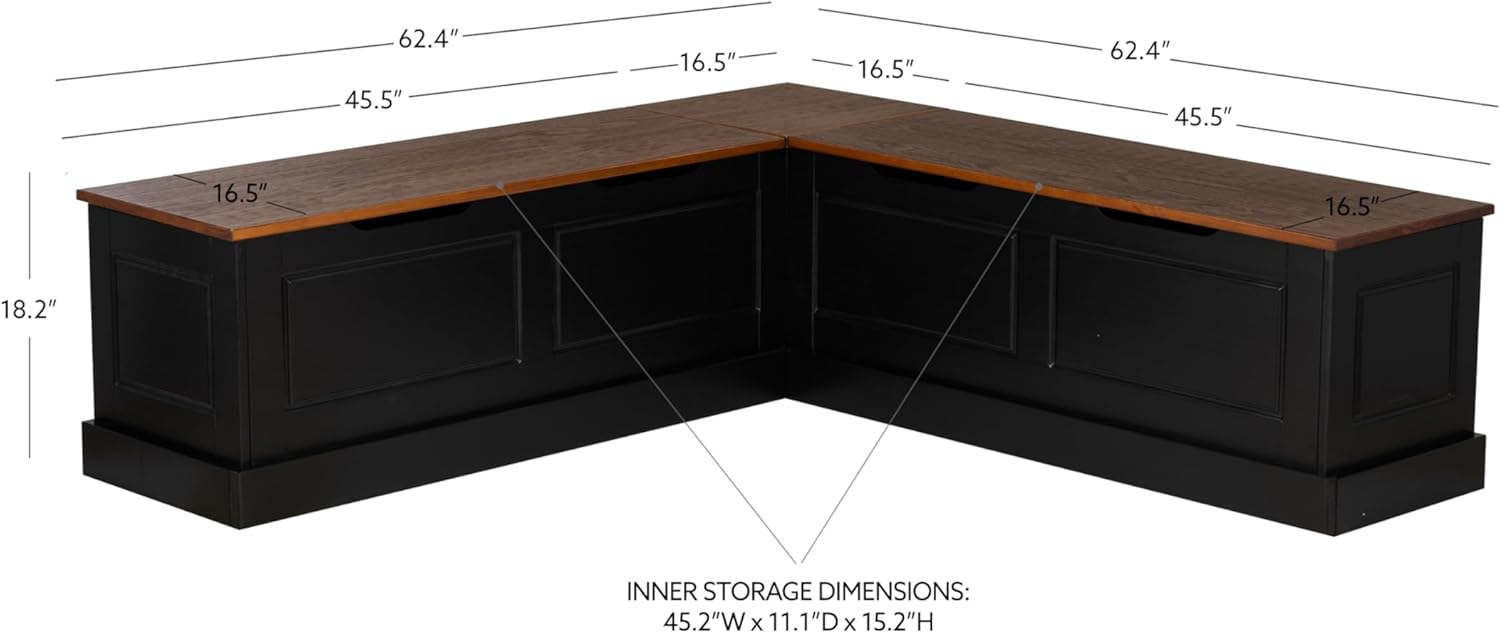 Linon Harris Black and Walnut Backless Kitchen Dining Nook with Hidden Storage Bench Space
