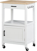 Nova Microdermabrasion Kitchen Island Cart on Wheels, Rolling Kitchen Cart with Single Door Cabinet, Mobile Small Coffee Cart Microwave Oven Cart Serving Cart for Dining Room, White