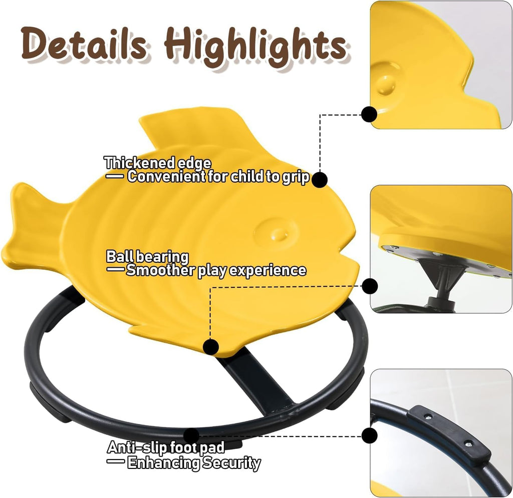 Sensory Spinning Chair for Kids with Autism & ADHD, Swivel Chair for Indoor/Outdoor Use, Sit and Spin Toys, Fish-Shaped Sensory Chairs for Autistic Children, Training Body Coordination (Yellow)