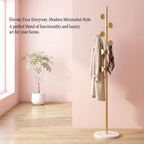 Coat Rack Freestanding Gold Clothes Rack with Marble Base & 7 Staggered Round Hooks, Heavy Duty Stable Coat Hanger Garment Stand for Entryway Bedroom, Hall Tree Racks for Clothing Hats Bags Purses