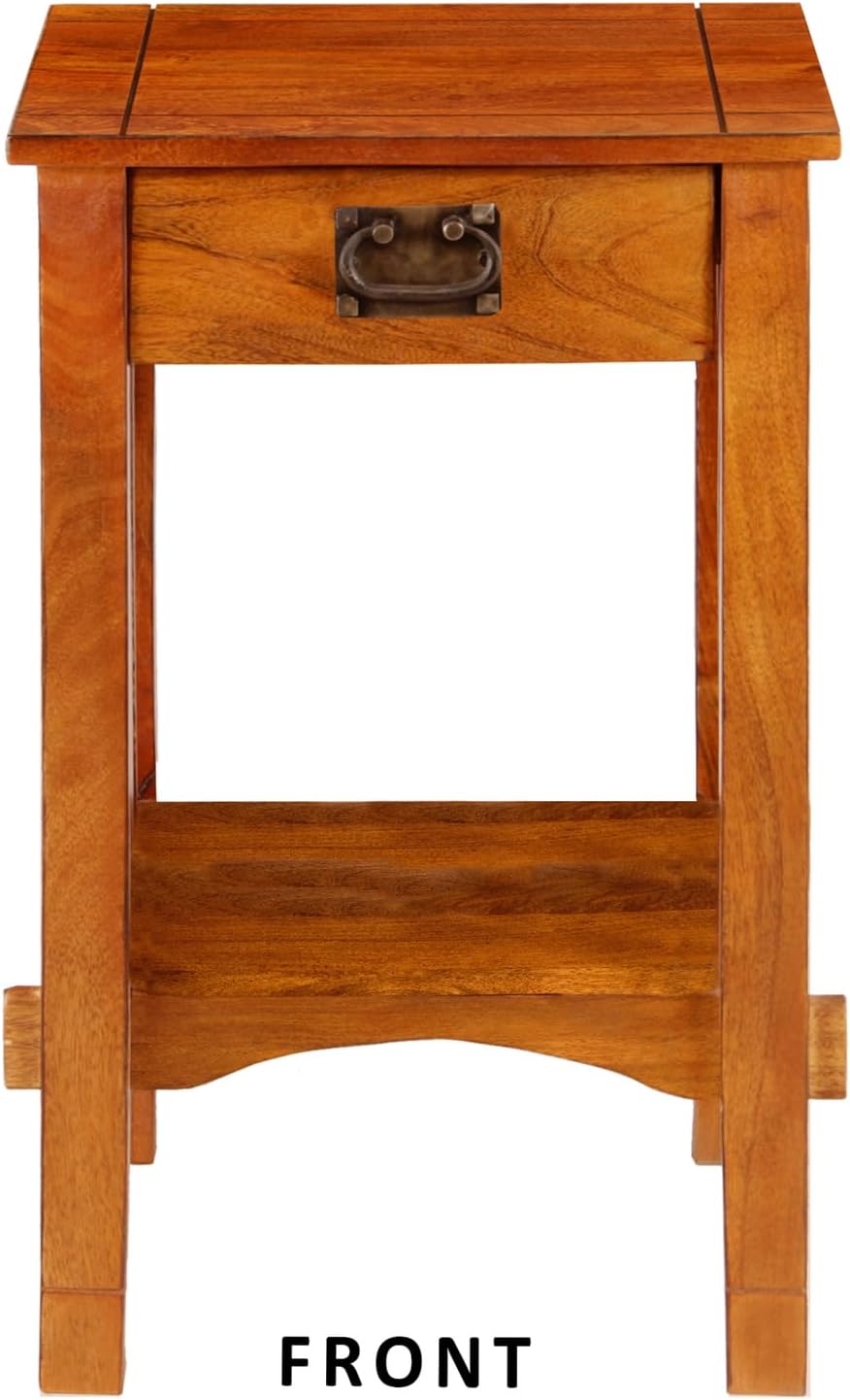 Maykoosh Telephone Stand Wood Mango Brown Drawer Storage Organizer Home Decor