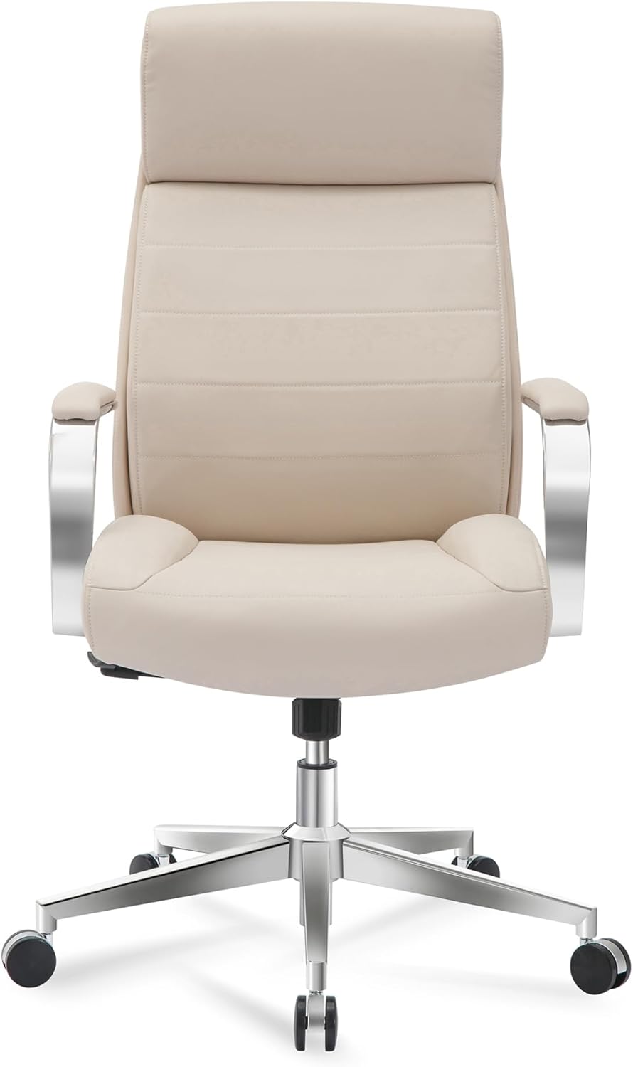 Realspace® Modern Comfort Modee Vegan Leather High-Back Executive Office Chair, Sand/Chrome, BIFMA Compliant