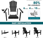 THOEOE Stackable Adirondack Chair Set of 4, HDPE All-Weather Adirondack Chairs - Durable and Space Saving, Plastic Outdoor Fire Pit Chairs with Cup Holder,Black