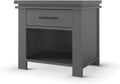Child Craft Denman Nightstand, 25" W Craftsman Style Nursery Nightstand with Drawer and Open Shelf, Metal Handle, Midnight Gray