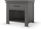 Child Craft Denman Nightstand, 25" W Craftsman Style Nursery Nightstand with Drawer and Open Shelf, Metal Handle, Midnight Gray