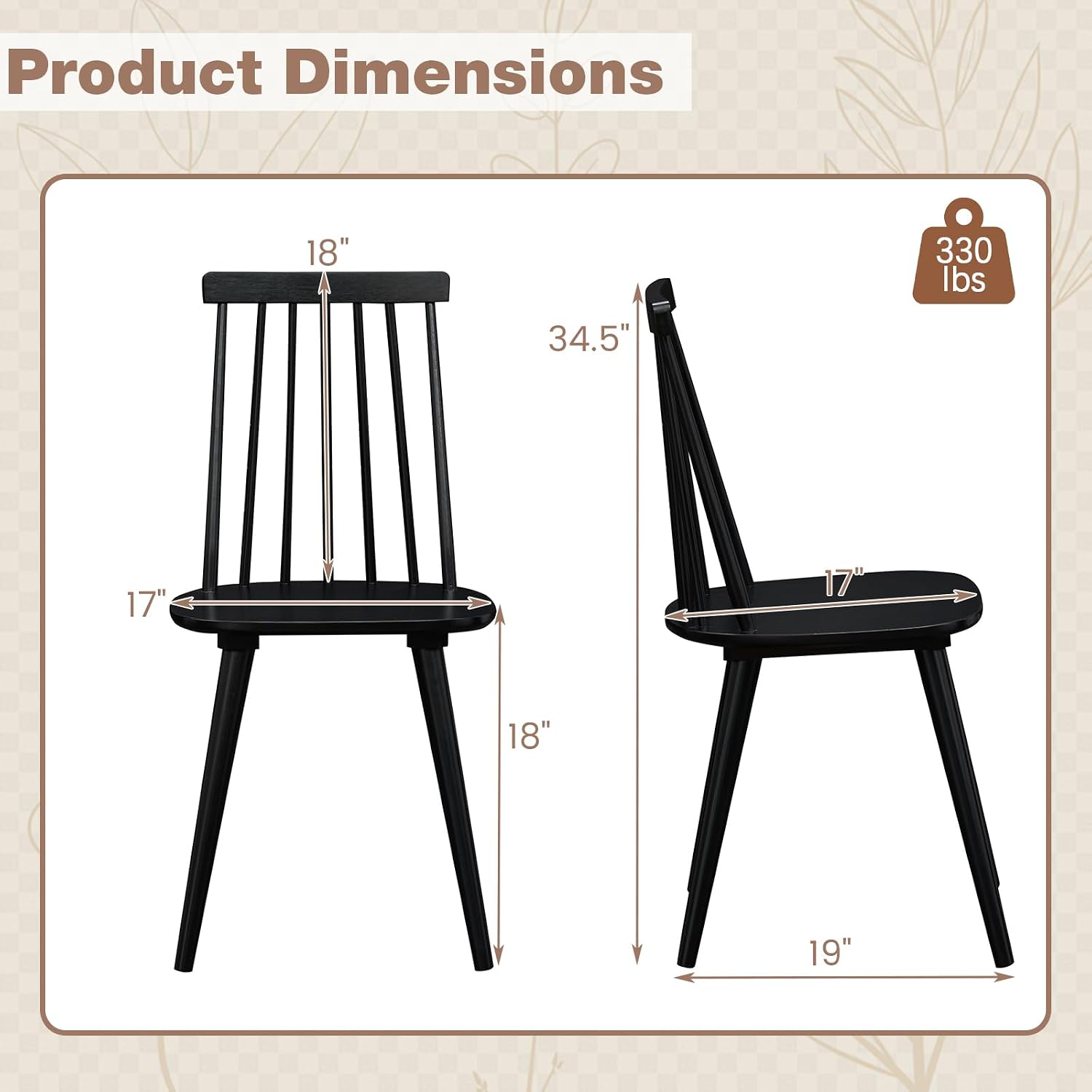 GOFLAME Windsor Dining Chairs Set of 2, Farmhouse Kitchen Chairs with Rubber Wood Frame, Slat Spindle Back, Armless Side Chairs for Dining Room, Living Room, Restaurant