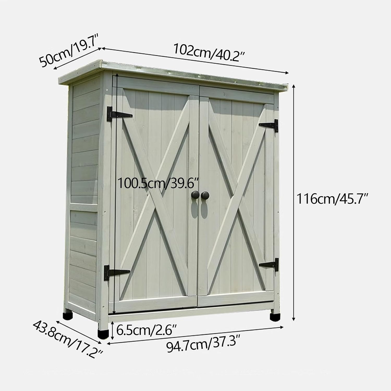 Large Vertical Outdoor Storage Box Adjustable Foot Pads, Wooden Outdoor Storage Cabinet with Doors Galvanized Cabinet Top for Delivery Patio Garden and Porch,Br,Brown