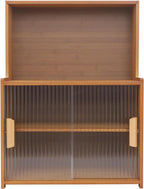 Kitchen Storage Cabinet with Sliding Doors, Bamboo Kitchen Pantry Sideboard, Adjustable Shelf Height, Semi-Clear Glass, for Spice Jars, Kitchen Utensils, Cups, Props, 17.7"x11"x24" (Tawny)