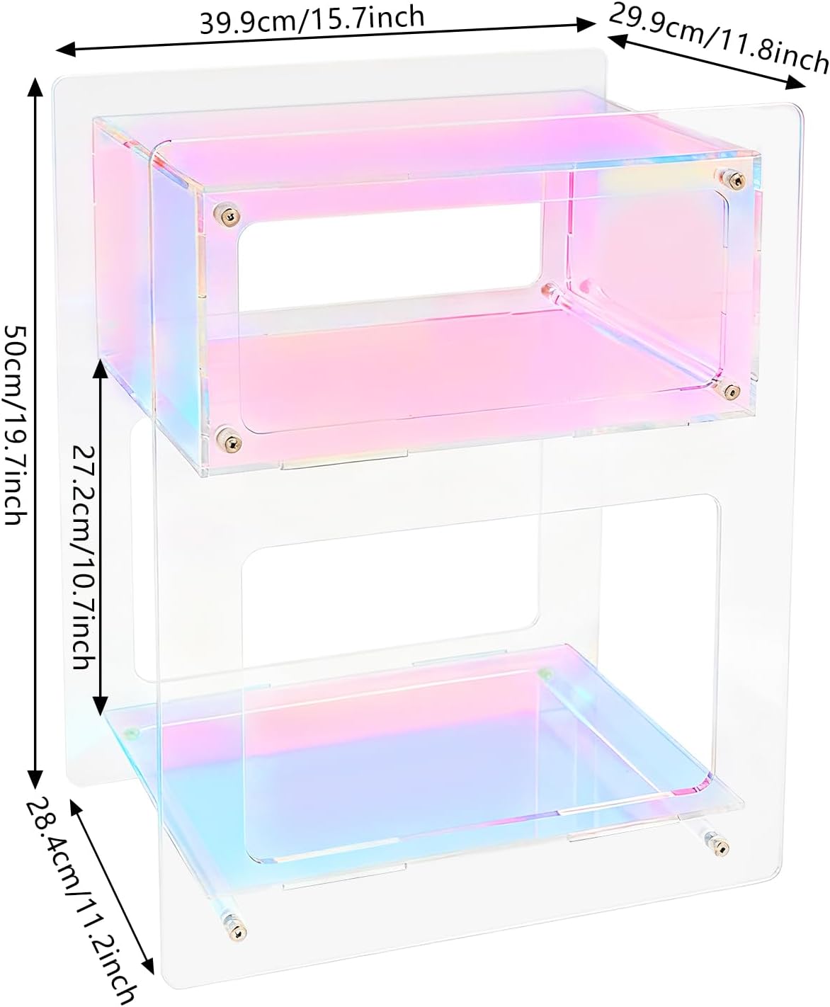 Acrylic Side Table Cabinet, End Table Record Player Table with Storage Shelf, Clear Side Table Nightstand for Living Rooms Bedrooms Offices, Etc (Colorful)