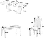 LUMISOL Farmhouse Dining Table Set for 6, Extendable Kitchen Table Set with Bench and 4 Upholstered Chairs, 3.8inch Thick Tabletop and Trestle Legs for Kitchen, Dining Room, Natural+Beige