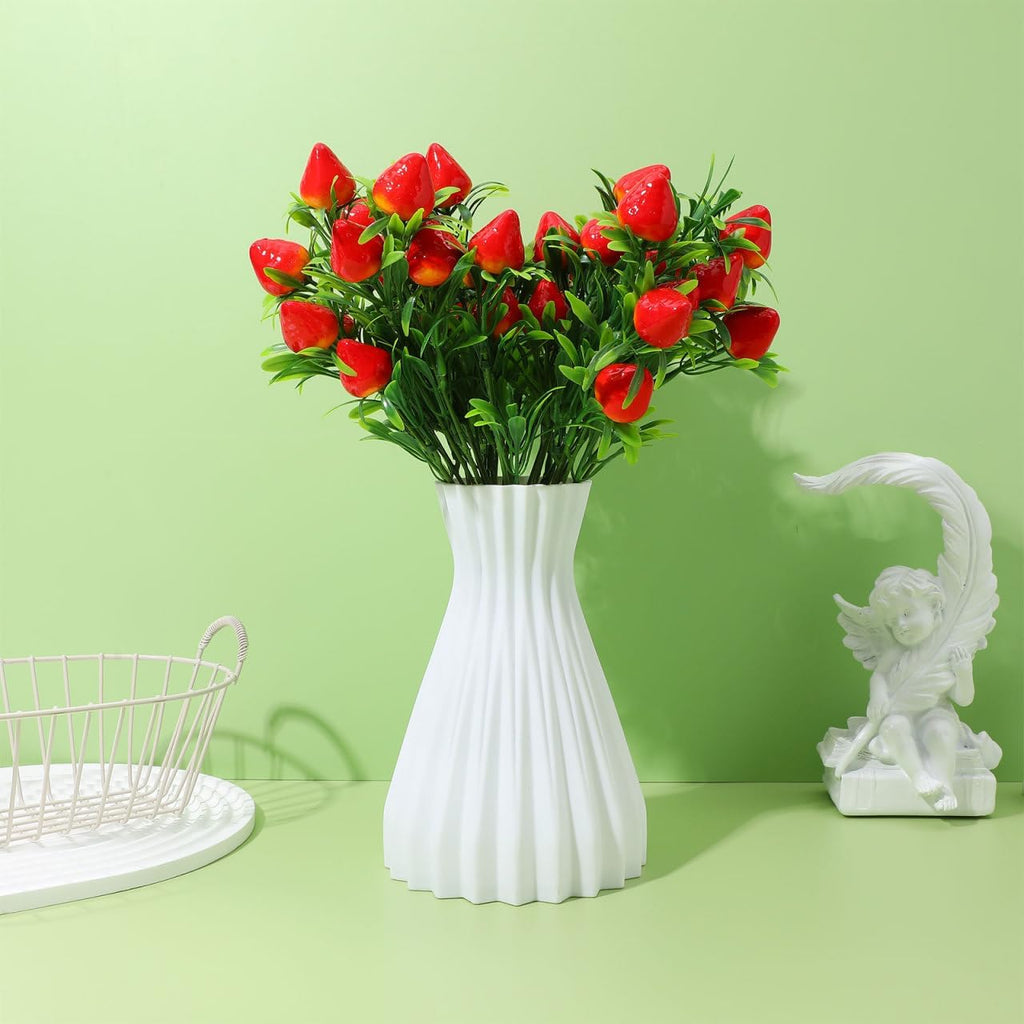 Veemoon 6 Pcs Artificial Strawberry Stems, 10.61 Inch Fake Red Berry Branches Plastic Fruit Picks, Faux Plants Floral Arrangement Centerpieces for Home Kitchen Vase Wreaths Summer Party Decor