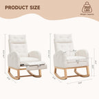 MINCETA Nursery Rocking Chair with Retractable Footrest, Chenille Glider Recliner Chair with High Backrest, Side Pocket and Silent Wood Base for Nursery, Living Room and Bedroom, Cream White