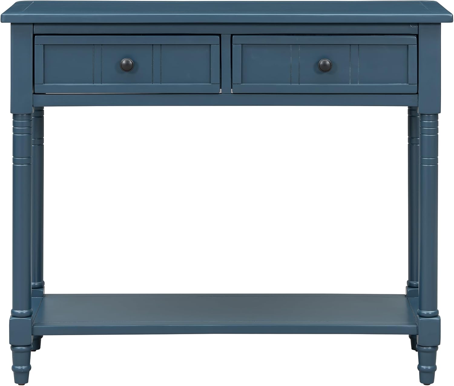 P PURLOVE Console Table Sideboard Wooden Sofa Table with 2 Drawers and Bottom Shelf (Dark Navy)