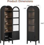 71" Narrow Arched Display Cabinet with Glass Doors, 5-Tier Curio Cabinet with LED Lights for Collectibles, Tall Bookcase Kitchen Pantry Storage Cabinet for Corner, Small Space, Living Room, Black