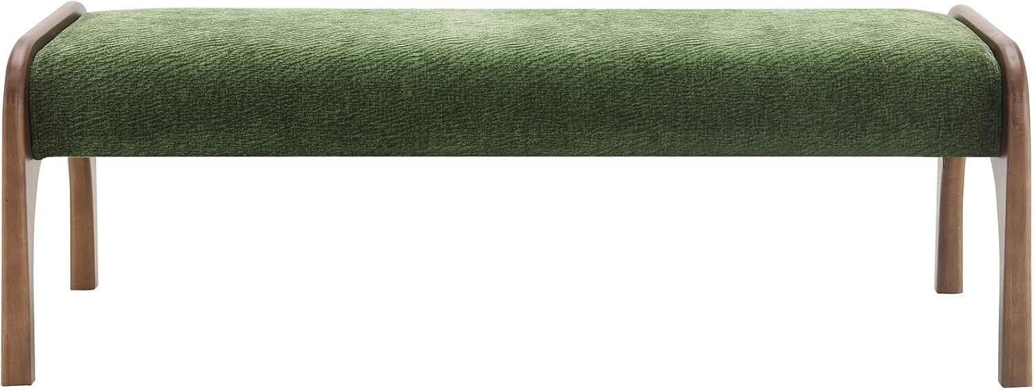 KEIKI 50.25" Upholstered Bed End Bench, Chenille Entryway Bench, Modern Dining Bench with Solid Rubber Wood Legs for Kitchen, Bedroom, Entryway (Green)