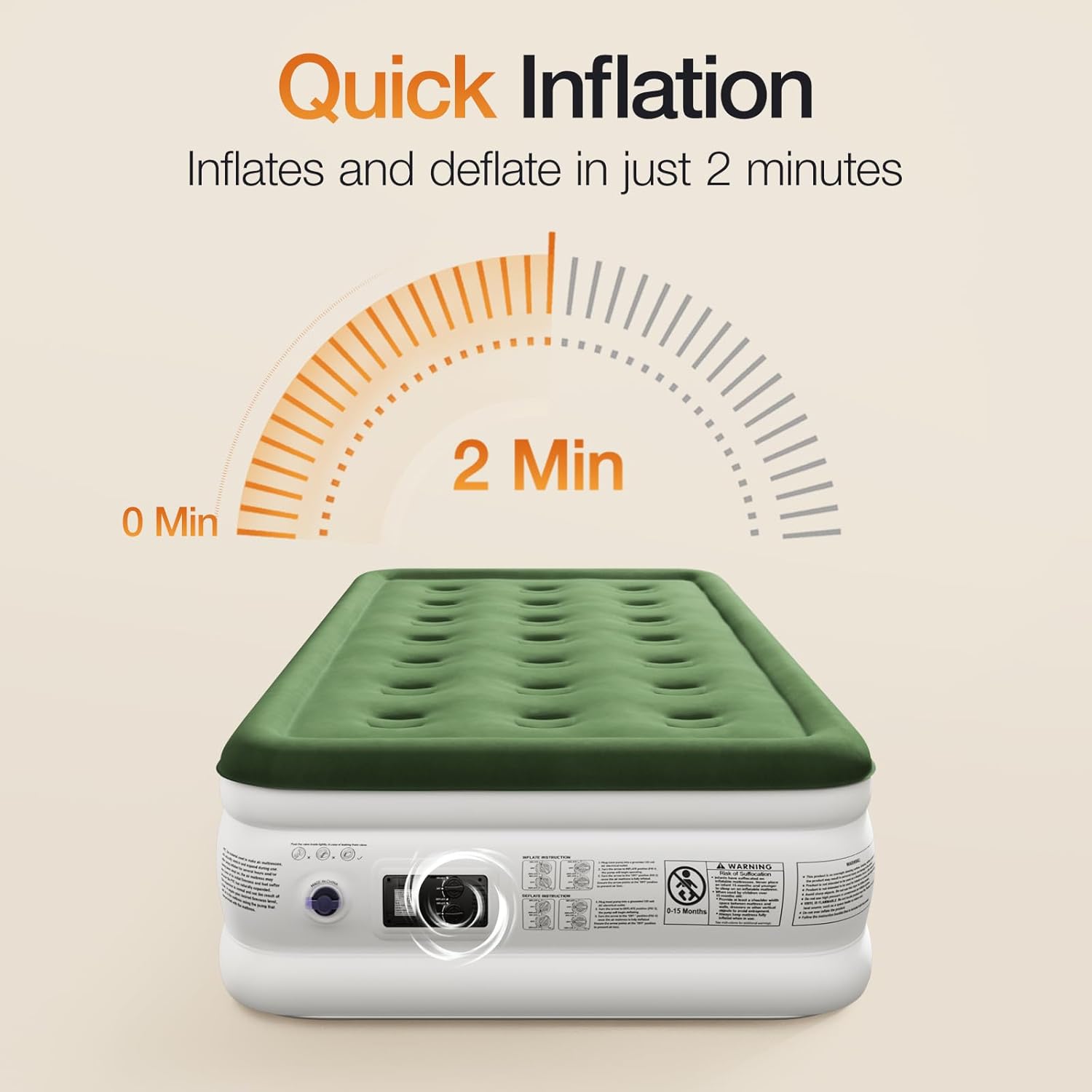 Zearna Air Mattress with Built in Pump - Upgraded Twin Blow Up Mattress, 2 Mins Quick Self Inflatable,18"/550lbs Max, Strong Support, for Camping,Home,Guests,Portable Travel