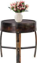 Whiskey Barrel Table 24 Inch Tall Wine Barrel End Table Rustic Round Wooden Bourbon Coffee Oak Side Table Handcrafted Whiskey Barrel Accent Table for Living Room, Bedroom, Office, Brown