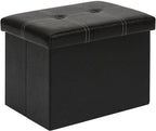 B FSOBEIIALEO Folding Storage Ottoman Cube, Faux Leather Footrest Seat Coffee Table, Black 16.5"x12.6"x12.6"