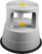 Rolling Step Stool with Wheels, 330lbs Capacity, Non-Slip Platform & Retractable Casters,Round Kick Stool for Library,Kitchen,Office,Garage,Portable for Adults/Seniors/Kids（LightGray）