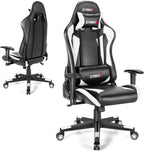 GYMAX Computer Gaming Chair, Racing Style Office Chair with Adjustable Lumbar Support Headrest, 360° Swivel, Height Adjustable Ergonomic Reclining Gaming Chair for Home Office Leisure Room (White)