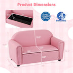 HONEY JOY Kids Sofa, 2 Seats Couch Armrest Chair, Toddler Lounge Bed with Wood Frame, Storage Box, Children Sized Sofa for Living Room, Bedroom (Pink)
