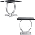 Asday End Table Set of 2, Luxury Side Table Set, Black and Chrome End Table with Polished Stainless Steel Base, Accent Table for Living Room or Bedroom