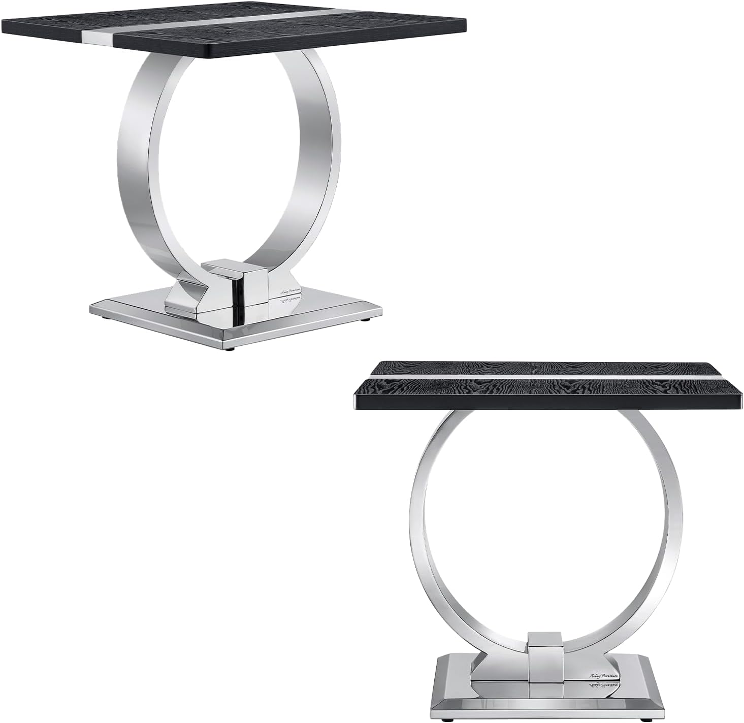 Asday End Table Set of 2, Luxury Side Table Set, Black and Chrome End Table with Polished Stainless Steel Base, Accent Table for Living Room or Bedroom