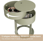 Round End Table with Storage, Rotating Nightstand, Green | Easy Legs-Only Assembly, Hidden Double-Layer Storage, Minimalist Accent Table for Bedroom and Living Room