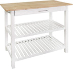 Casual Home Kitchen Island with Solid American Hardwood Top, Natural/White, 40" W (373-91)