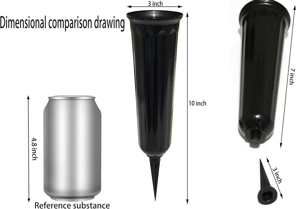 Memorial Floral Vases, Cemetery Vase, Headstones Flower Holder, Grave Cone Vase, Flower Pots for Outdoor Plants, Decorative Plastic Containers (Set of 6, Black)
